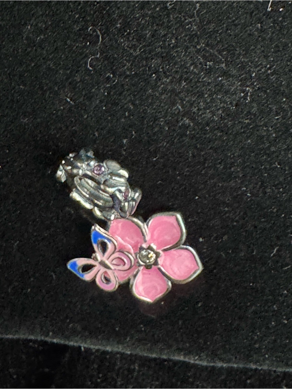 Pink Flower And Butterfly Silver Charm For Pandora Bracelets -Women